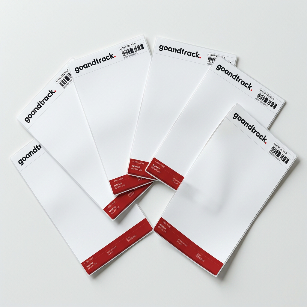 A stack of GoAndTrack single-use smart labels ready for deployment